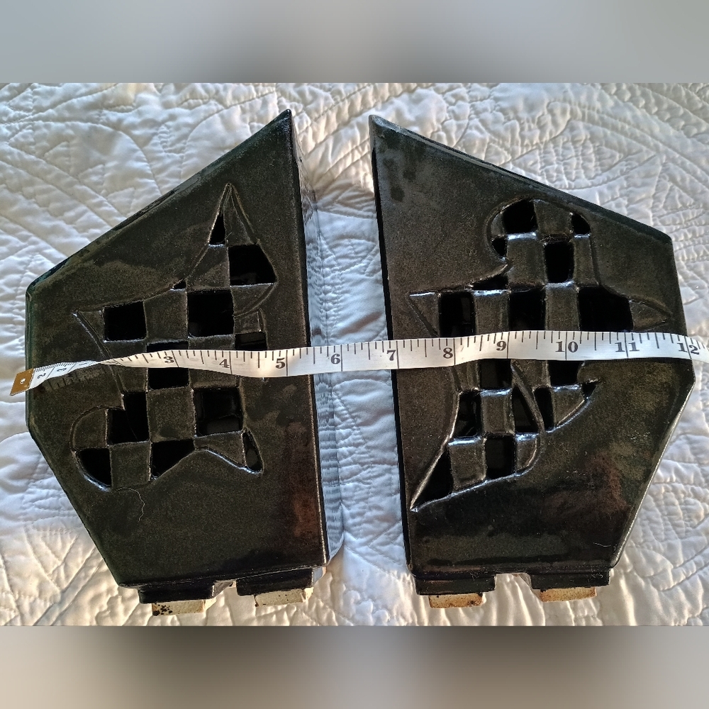 Unique Vtg 90s Modern Geometric Artisan Ceramic Book Ends, Handmade - Picture 10 of 15